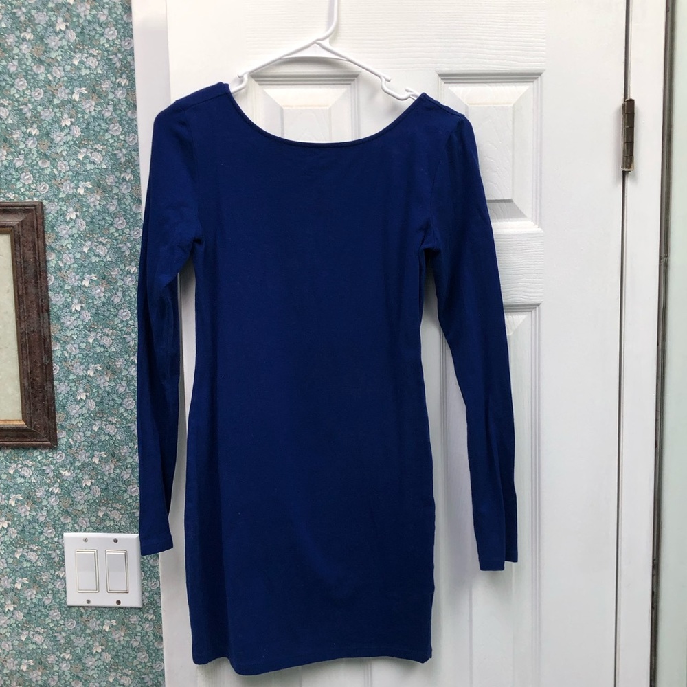 Blue long sleeve body con dress